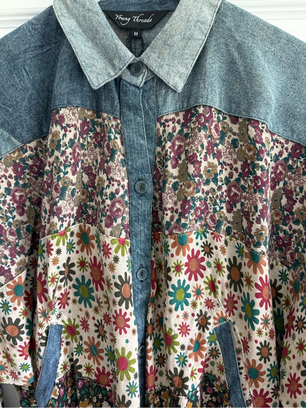 Young Threads Patchwork Boho Top NWT - Picture 6 of 12